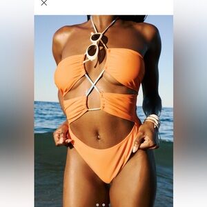 Solid & Striped The Ariana Halter Cutout One Piece Swimsuit Orange